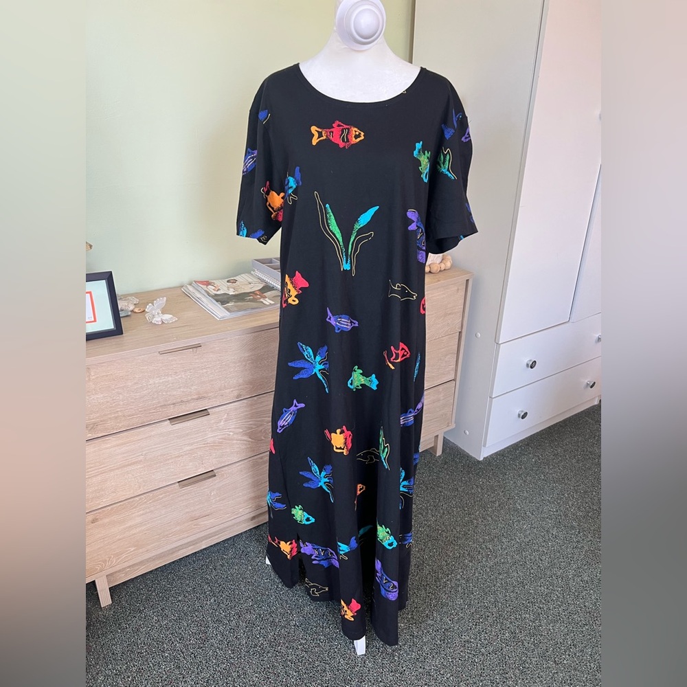 VINTAGE Copa Cabana 100% Cotton Colorful Fish Ocean Theme Relaxed Fit Dress Sz M - Picture 7 of 16